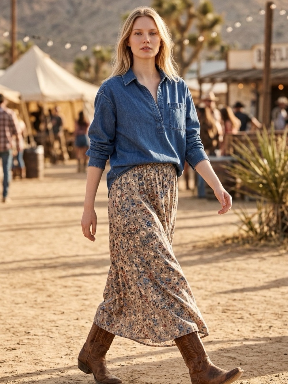 Gap Denim Big Shirt Popover Western Festival Rodeo Long Sleeve Top Blue Size S